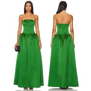 Self Portrait Green Satin Bandeau Maxi Dress Formal Cocktail Party Guest Sz 6